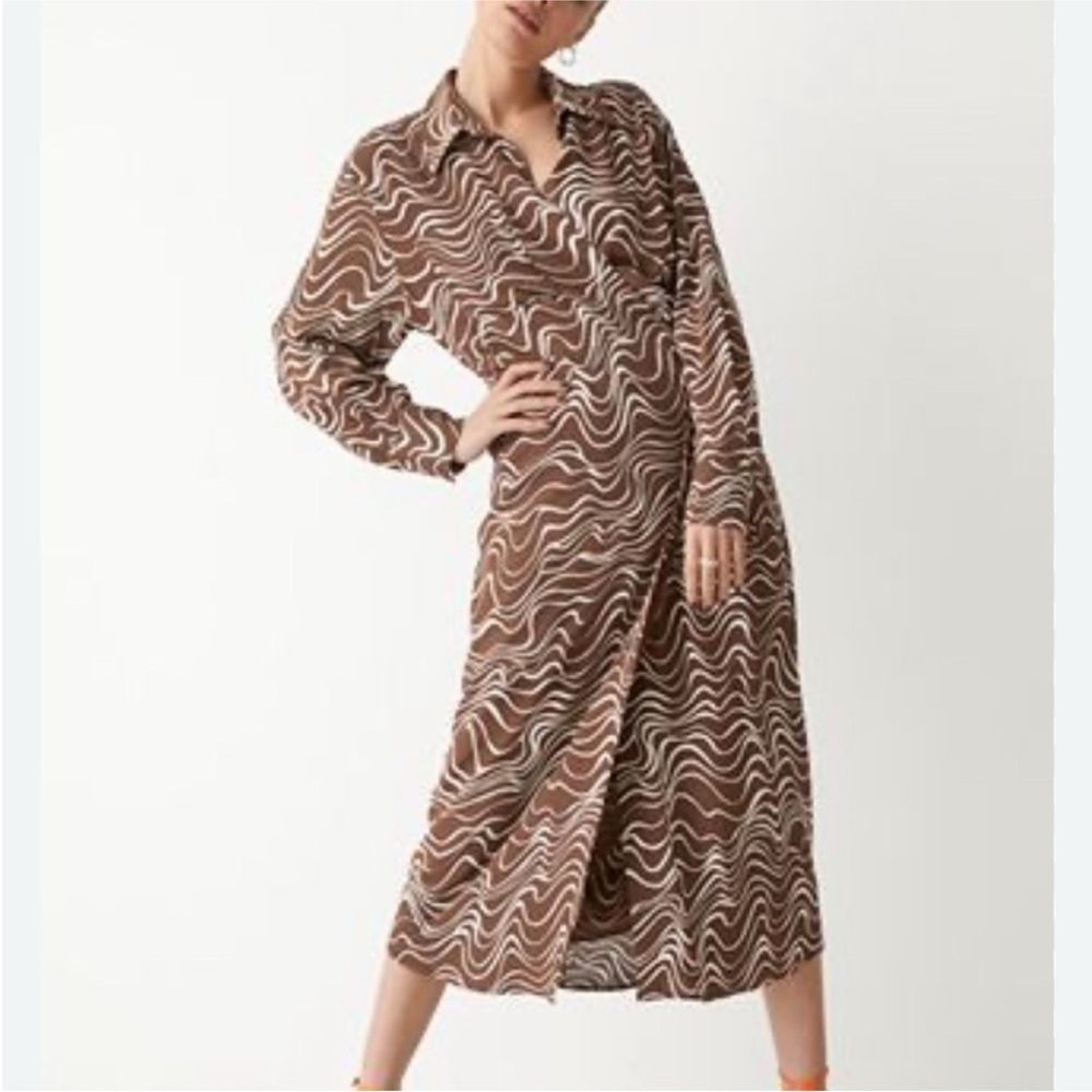 And Other Stories - Brown and White Midi Wrap Dress